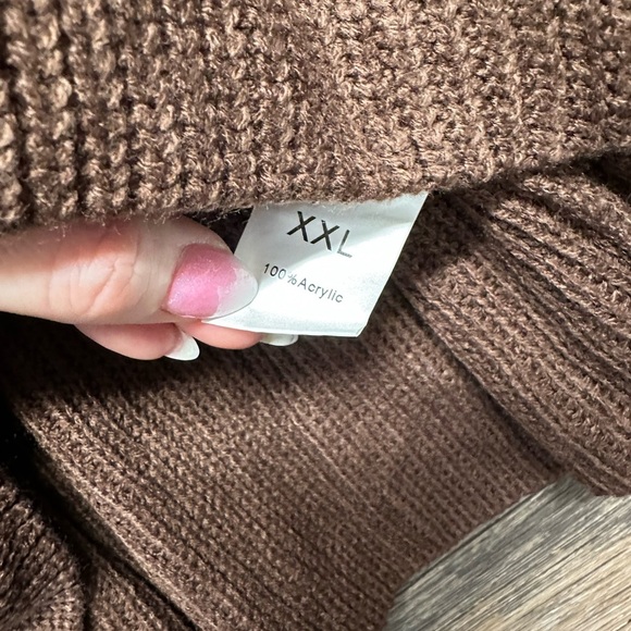 Warm Brown V-Neck Sweater with Drawstring Waist and Long Sleeves - Picture 3 of 4